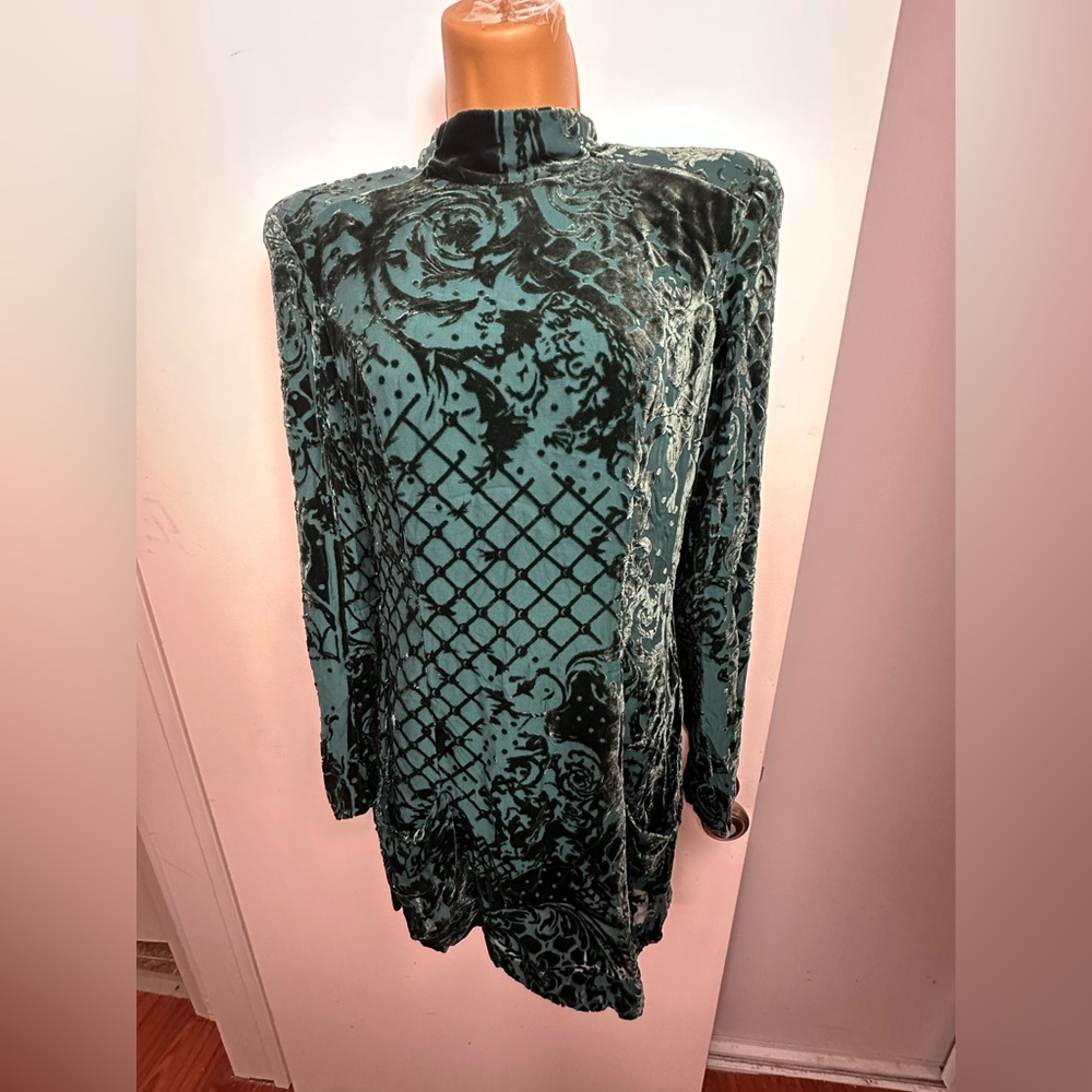 Balmain X H&M Green‎ Silk Viscose Velvet Floral High Neck Chic Mini Dress NWT 6 - Picture 7 of 16